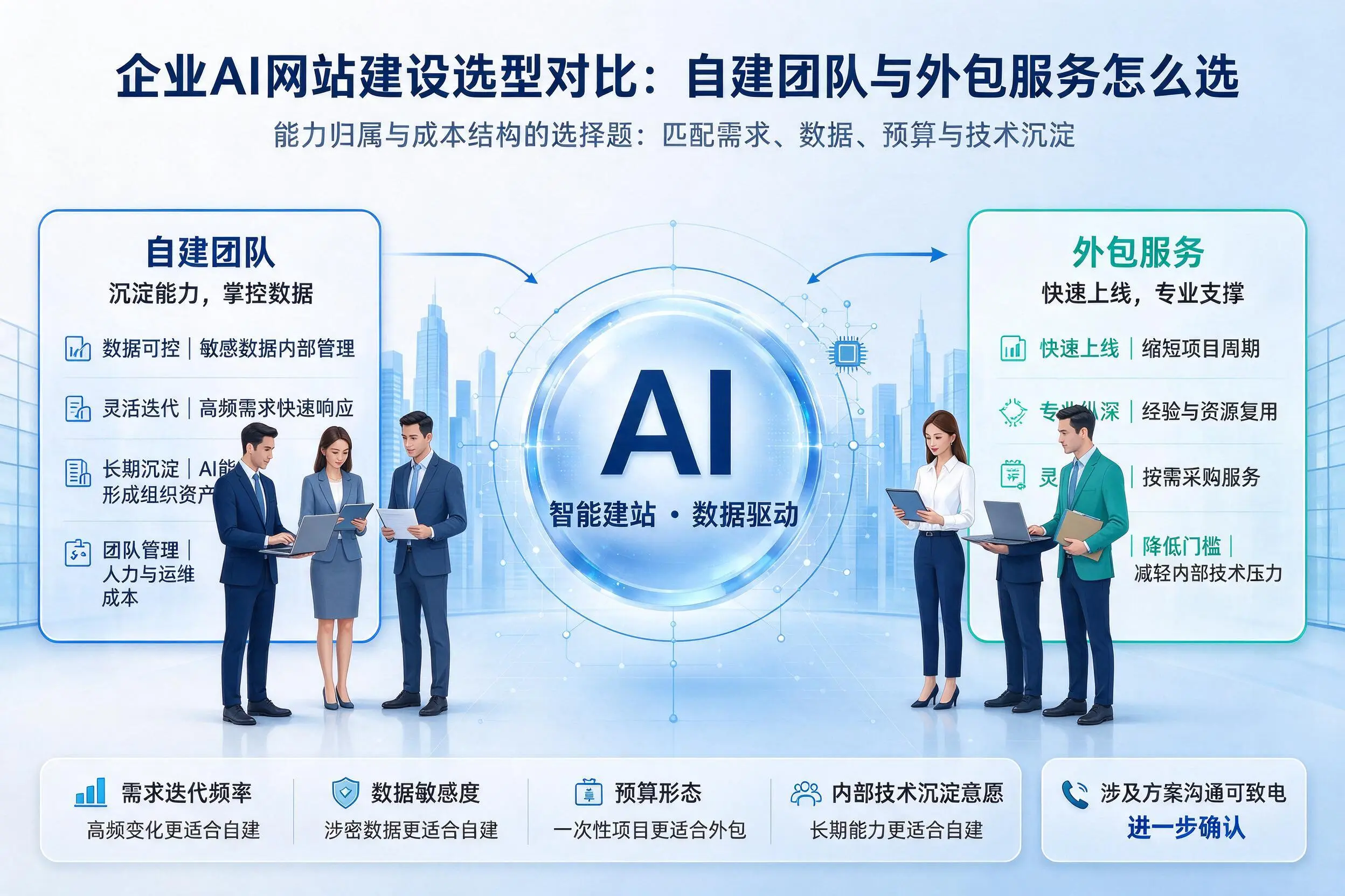 湘潭企业AI网站建设选型对比:自建团队与外包服务怎么选