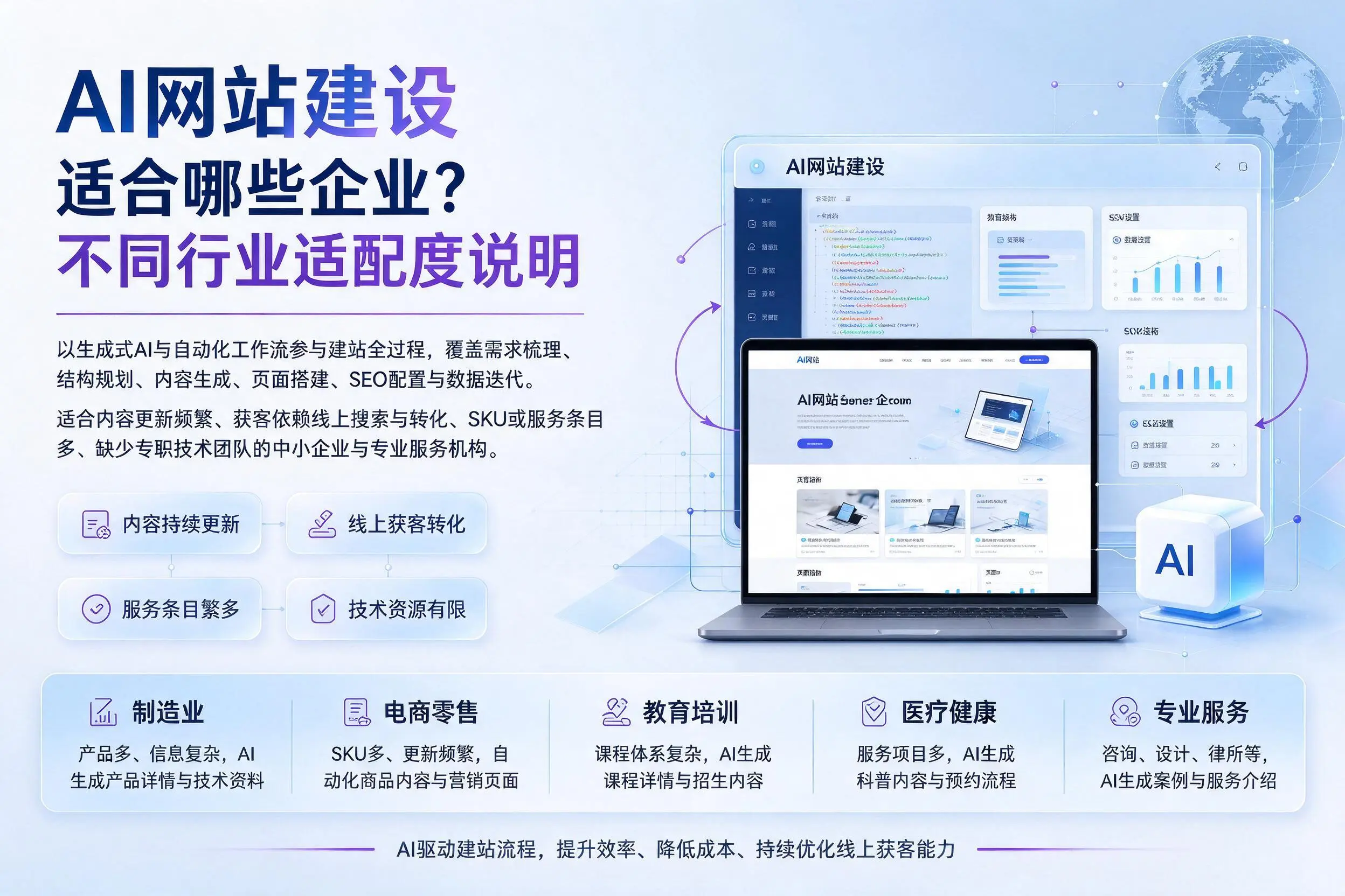 AI网站建设适合哪些企业？湘潭不同行业适配度说明